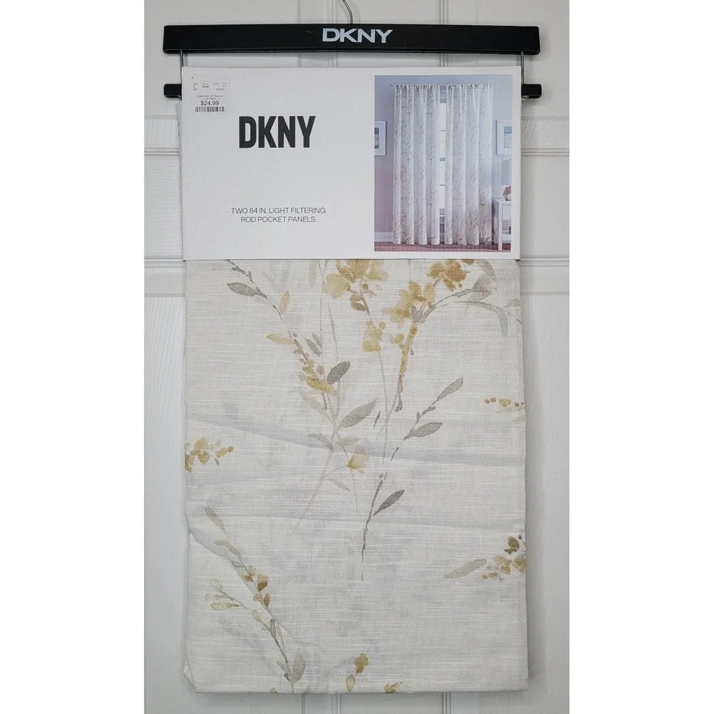 DKNY 2 Light Filtering Rod Pocket Panels 50x84 Curtains Dune 100% Cotton